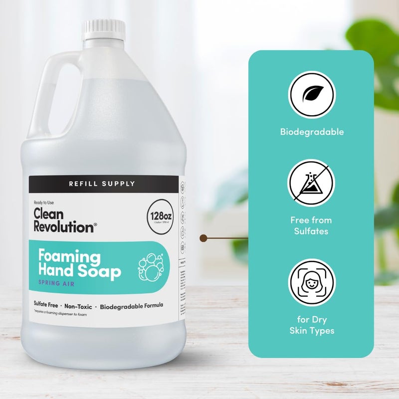Clean Revolution Foaming Hand Soap Refill Supply Container, Ready to Use Formula, Spring Air Fragrance, Gluten Free, 128 Fl. Oz - Image 4